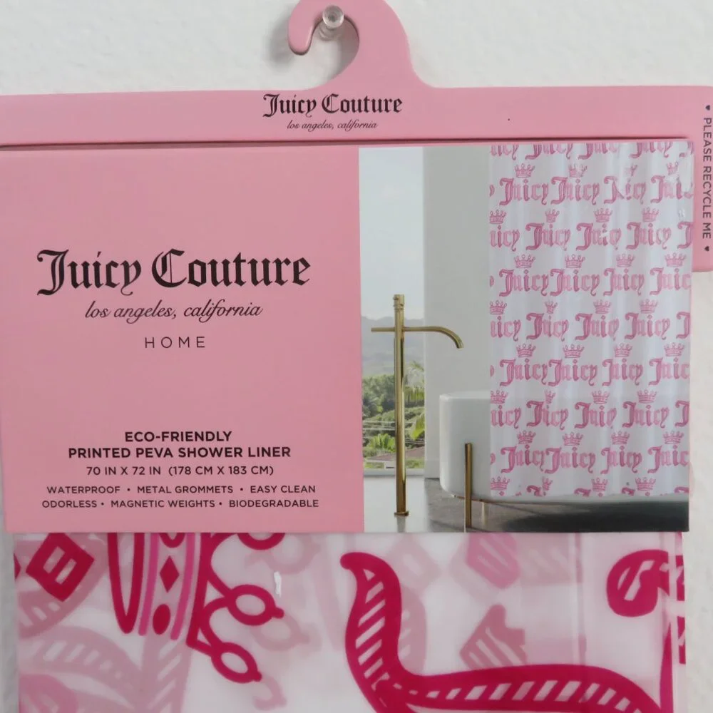 (#117) Juicy Couture PEVA Pink Crown Logo Shower Curtain Liner Bathroom 70x72